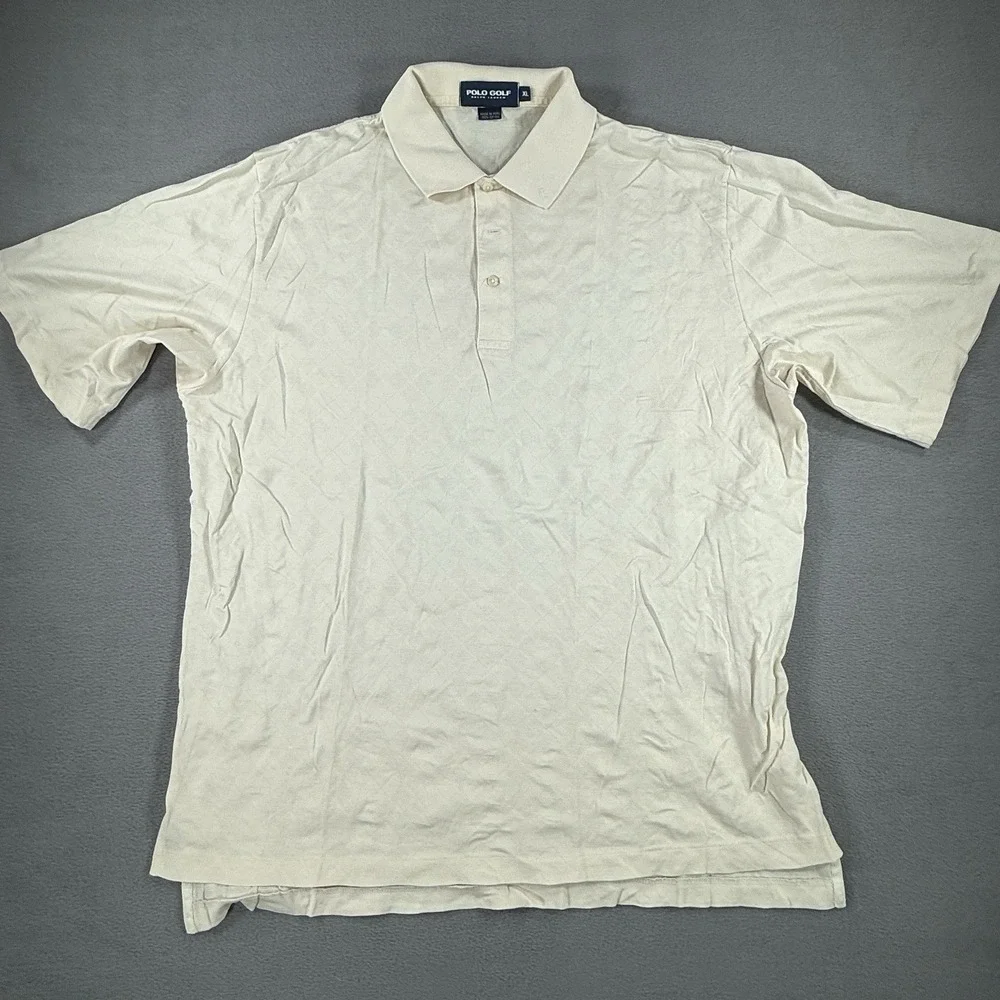 VINTAGE Polo Golf Ralph Lauren Shirt Men XL White Cream Argyle 100% Cotton